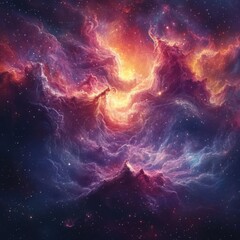 Obraz premium Vibrant Cosmic Clouds with Bright Stars in Deep Mysterious Space