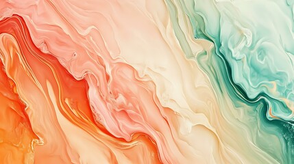 An abstract vector background featuring organic fluid shapes in pink, orange, and green, with a soft texture that creates depth and movement