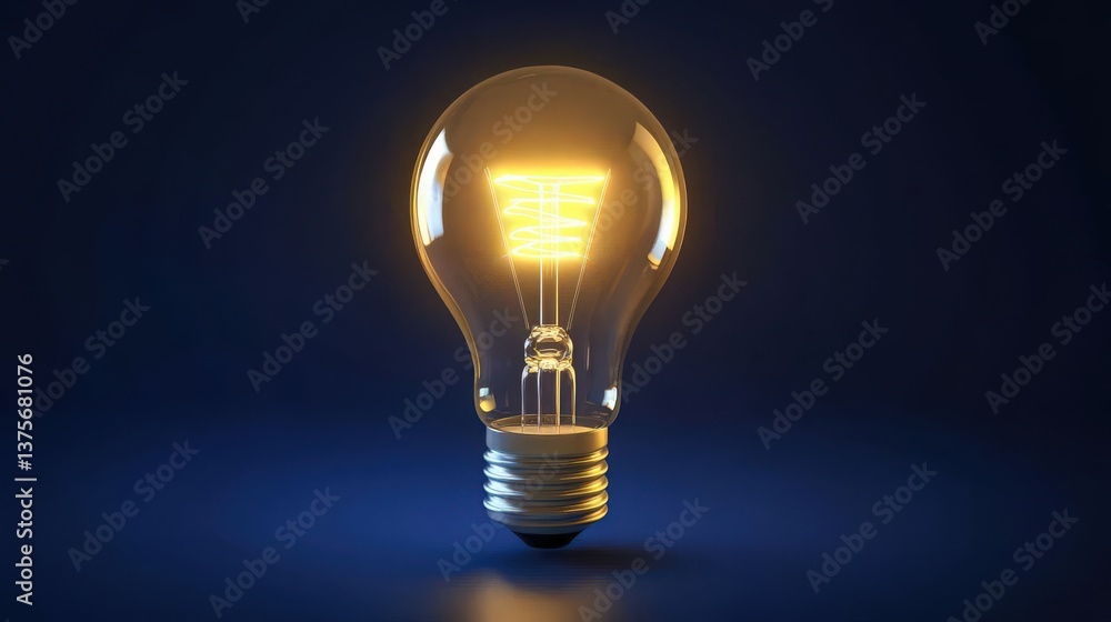 Poster a photorealistic 3d render of a glowing light bulb on a dark blue background, featuring ample copy s