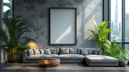 big photo frame modern living room with a sofa