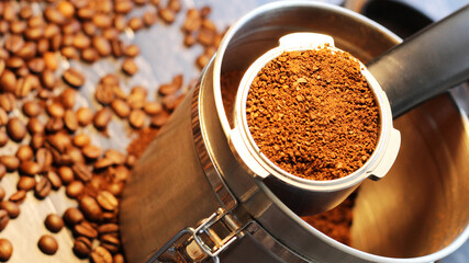 Coffee in a horn from a coffee machine