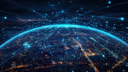 Global connectivity network, digital world with data transfer and information flow