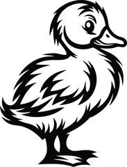 Cute baby duckling standing silhouette and line art vector illustration design, baby duckling standing isolated vector art