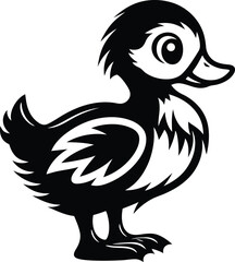 Cute baby duckling standing silhouette and line art vector illustration design, baby duckling standing isolated vector art