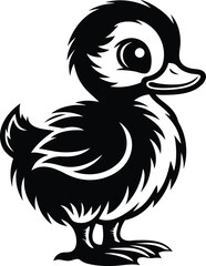 Cute baby duckling standing silhouette and line art vector illustration design, baby duckling standing isolated vector art