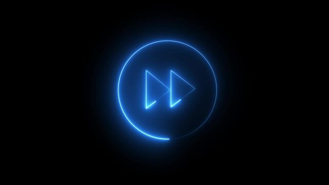  Bar animation for video or music player  play button sign with neon circle animation. neon on the black background media player button