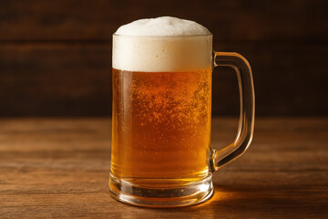 Cold Refreshing Beer with Foam in Glass Mug