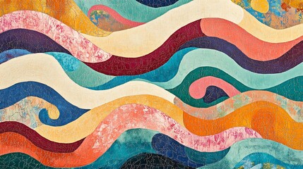 A bright and playful wavy pattern in warm and cool colors, evoking a sense of joy and creativity