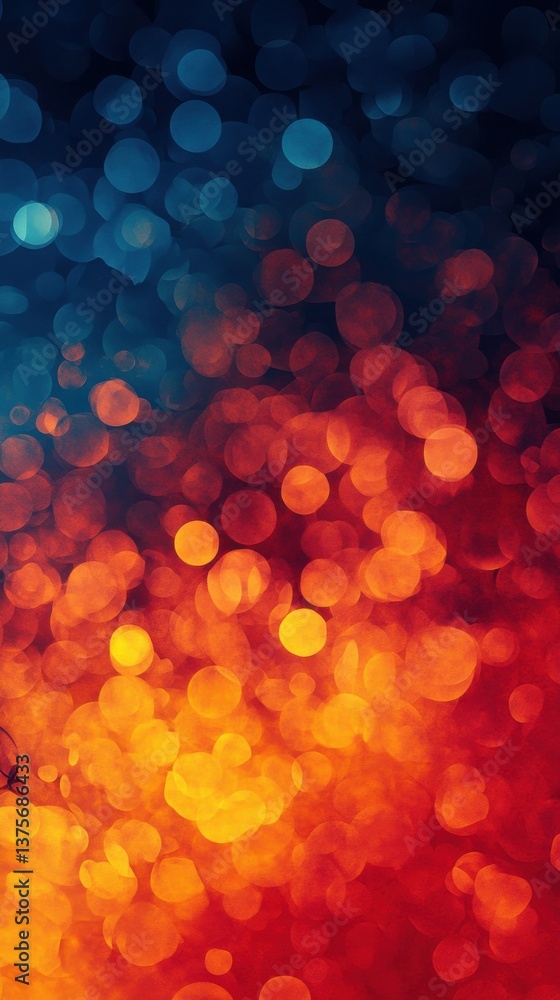 Aufkleber fiery bokeh overlay: warm gradient with orange, red, and blue sparkling lights for abstract backgrou