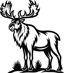 Majestic moose silhouette and line art vector illustration with premium quality, majestic moose isolated vector art