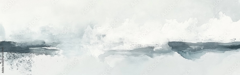 Poster abstract painting with soft pencil strokes and drips in pastel mint and graphite creates a cloudy an
