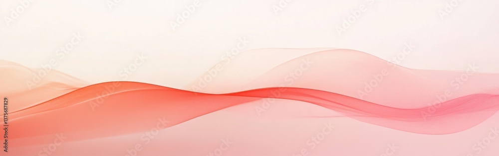 Poster Delicate coral and pink waves blend into soft haze background, creating a dreamy and flowing abstract design with light colors and