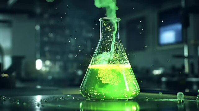 Ethereal Green Reaction: A Glowing Concoction in a Laboratory Setting