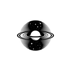 Engraved Saturn: Celestial Vector Illustration, Minimalist Design