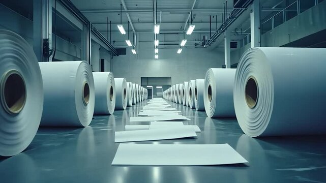 Paper rolls in industrial printing facility