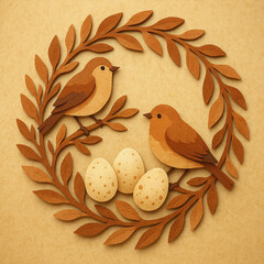 paper cut illustration of bird nest, creative art, spring decoration, eco-friendly design