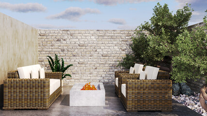 Large luxury modern bright interiors Living room mockup illustration 3D rendering image