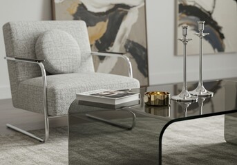Modern Living Room Glass Table Detail