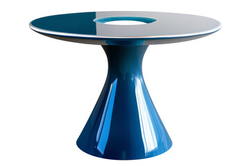 Modern blue round table isolated on a transparent or white background, cut-out, PNG