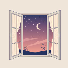 open window with a view of the night starry sky