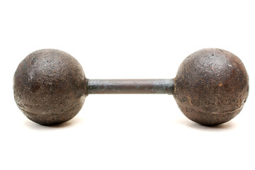 An old dumbbell on white. 