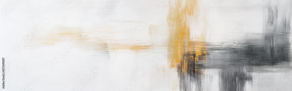 Poster contemporary abstract painting on textured canvas with soft gray and golden vertical brush strokes a