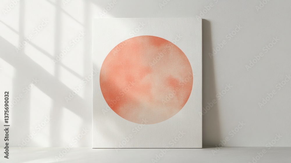 Poster minimalist white canvas featuring a soft peach circle abstract design, with a subtle texture against