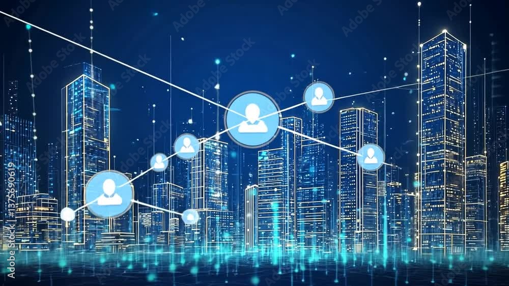 Aufkleber connected digital cityscape symbolizing global network and data communication flow