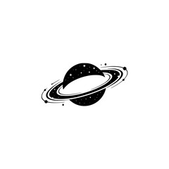 Vector Saturn Planet with Stars: Minimalist Black & White Illustration