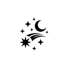 Minimalist Celestial Icon Set - Stars, Moon, Comet - Vector Illustration