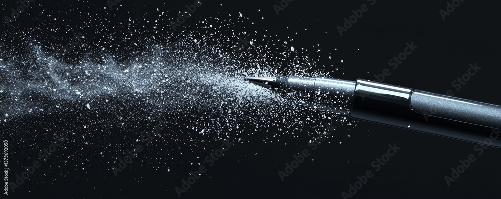 Poster a close-up of a pen creating an artistic splash on a dark background.