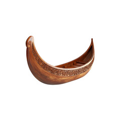 Intricately Carved Wooden Canoe - Nautical Decor and Design Element