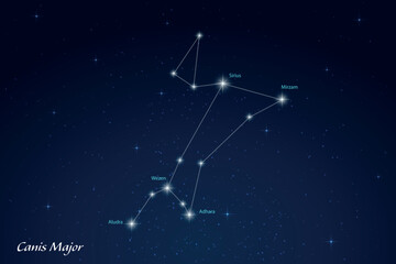 Canis Major Constellation with Star Names in Night Sky © magr80