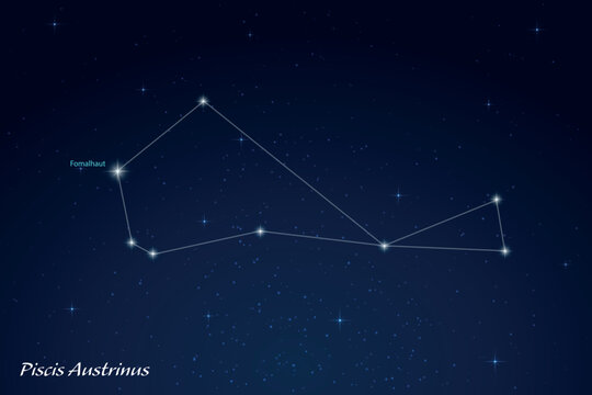 Piscis Austrinus Constellation with Star Names in Night Sky
