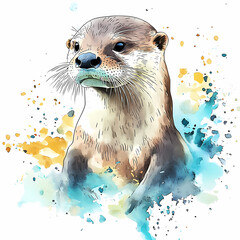watercolor illustration of otter