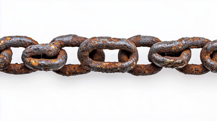 Fototapeta premium Close up of seamless old rusty chain isolated on white background