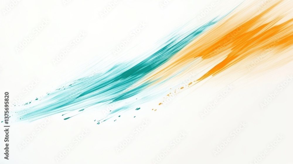 Poster abstract white background with single pencil strokes of blue and orange in dynamic diagonal pattern
