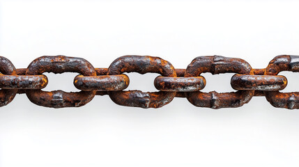 Close up of seamless old rusty chain isolated on white background