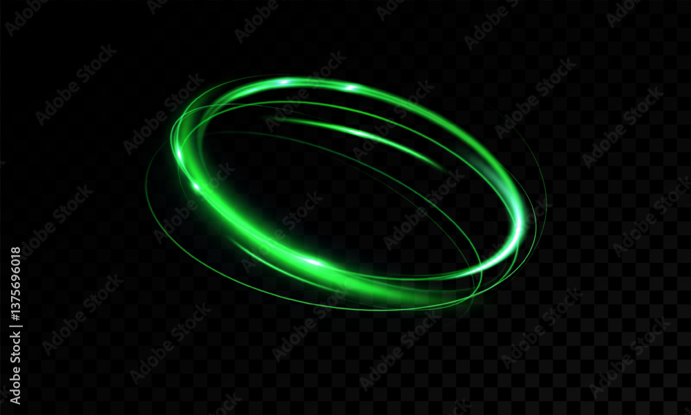 Poster Green neon ring. Glowing circle. Glow effect. Round light frame. abstract light lines of movement and speed. Abstract light lines of movement and speed. light green ellipse.	