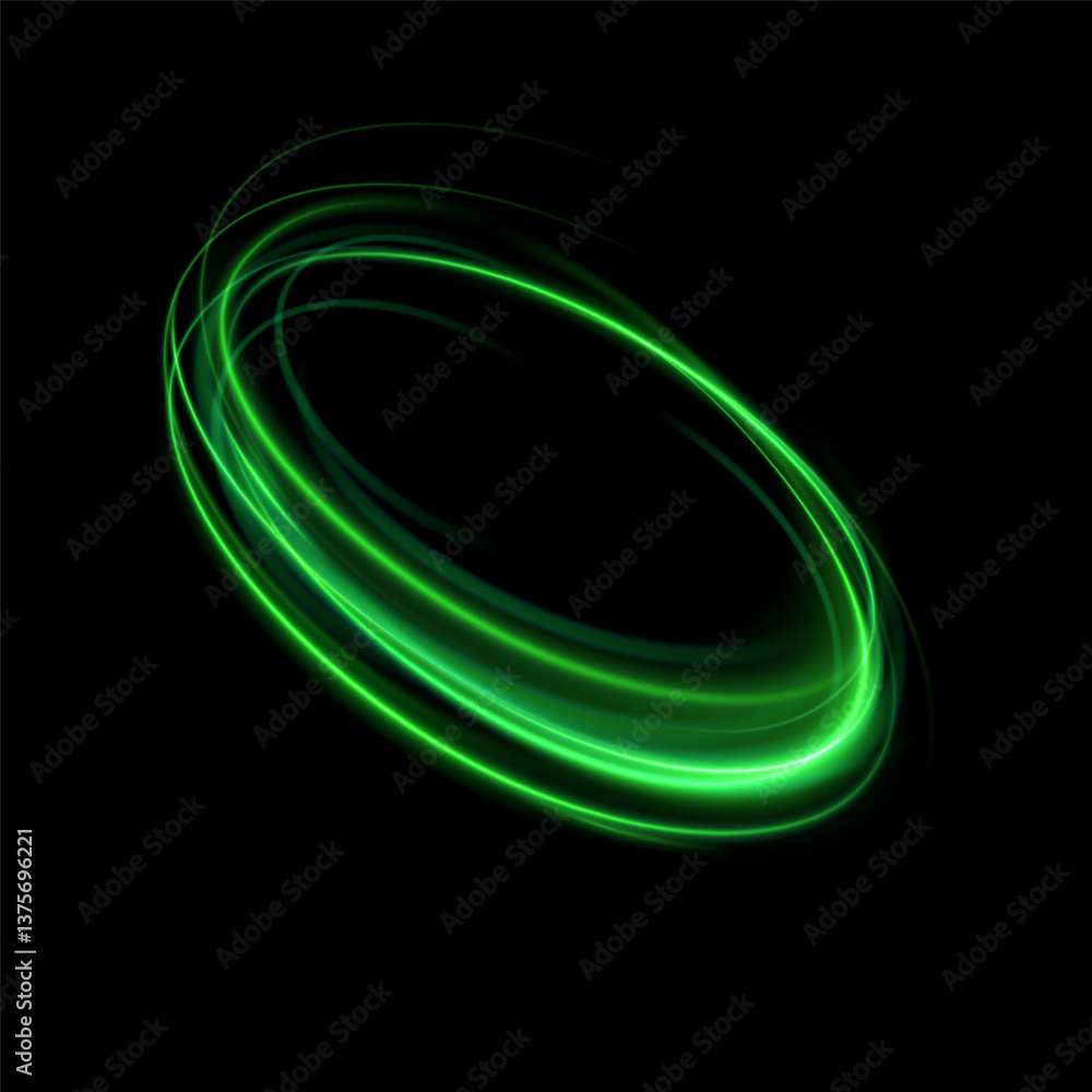 Poster Green neon ring. Glowing circle. Glow effect. Round light frame. abstract light lines of movement and speed. Abstract light lines of movement and speed. light green ellipse.	