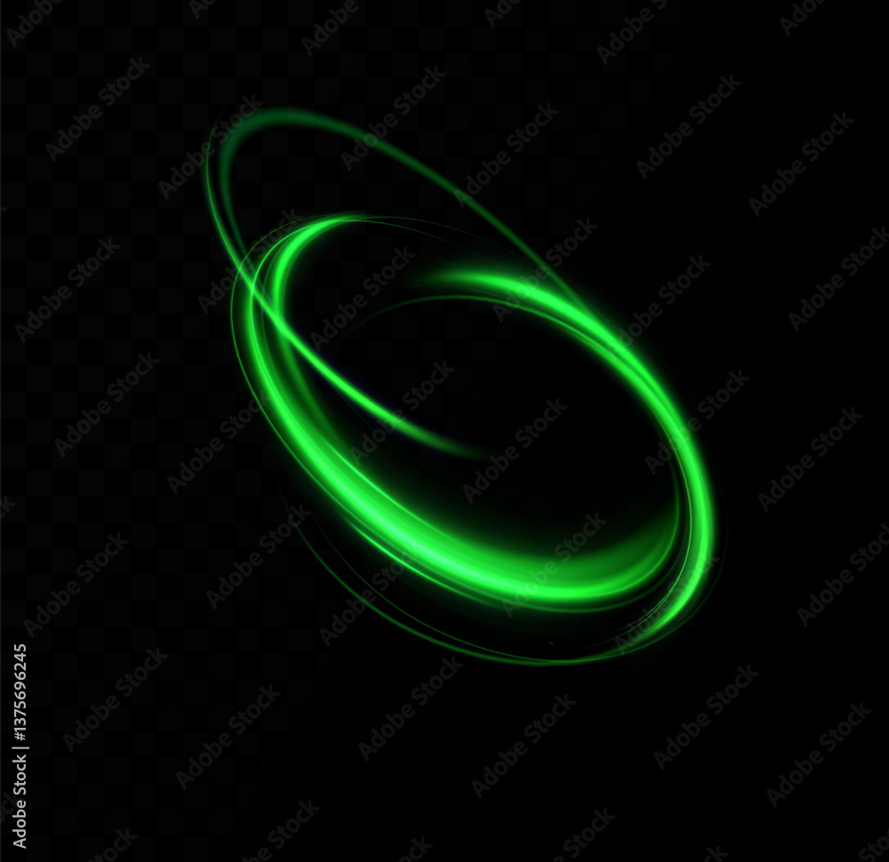 Poster Green neon ring. Glowing circle. Glow effect. Round light frame. abstract light lines of movement and speed. Abstract light lines of movement and speed. light green ellipse.	