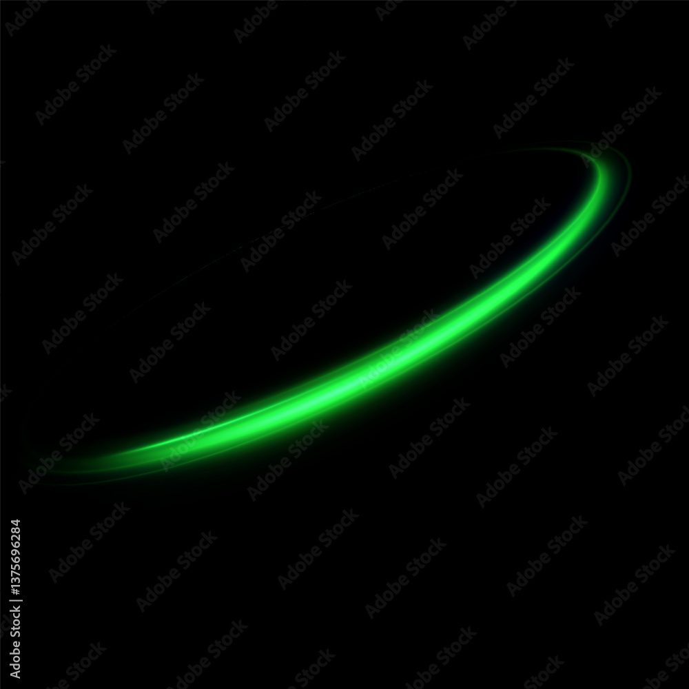 Poster Green neon ring. Glowing circle. Glow effect. Round light frame. abstract light lines of movement and speed. Abstract light lines of movement and speed. light green ellipse.	