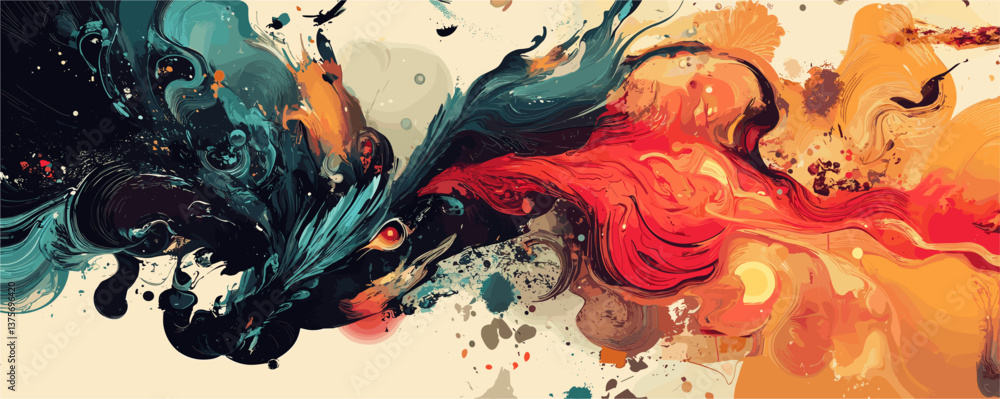 Poster abstract fiery and aqua swirl in dynamic motion vector.