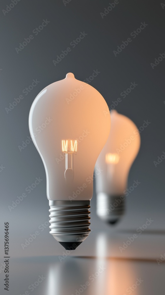 Poster a minimalist view of glowing light bulbs with a soft gradient background.