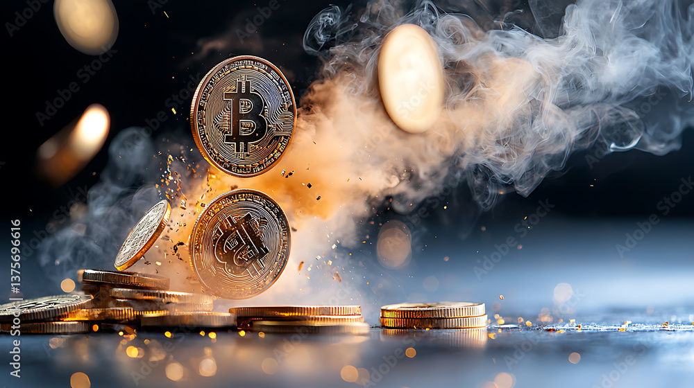 Poster cryptocurrency explosion digital realm high-impact visual futuristic environment dynamic viewpoint b