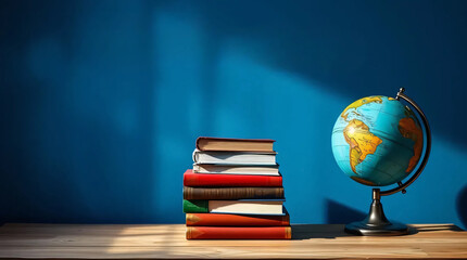 Dreamy Digital Painting of Books and Globe with Soft Light Celebrating World Book Day and Education