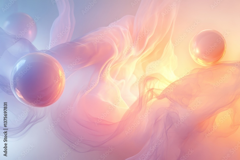 Aufkleber ethereal orbs floating through a soft abstract background of pastel colors