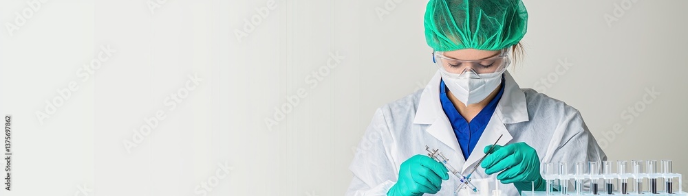 Poster laboratory scientist conducting test experiments in modern lab environment close-up view science res