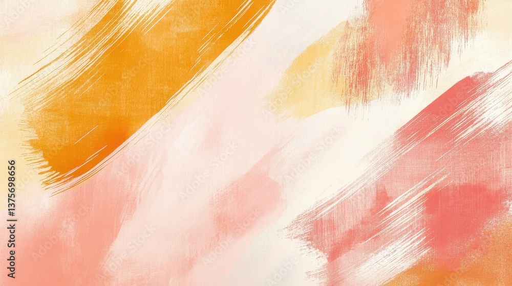 Poster abstract pastel background with peach and golden brushstrokes creating a serene and artistic texture