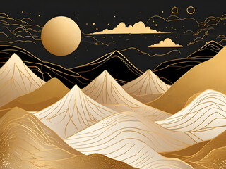Mountain line art background luxury gold